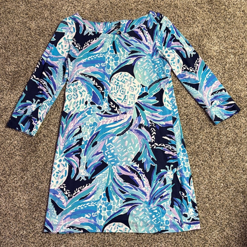 Lilly Pulitzer Blue Navy Purple Pineapple Print Shift Dress